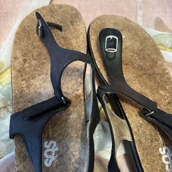 SAS EUC Sanibel  Sandal Size 10M Solid Black-Strap Slide Thong - Picture 6 of 9